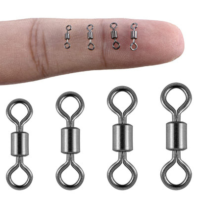 Alwonder 100PCS Micro Swivels for Fly Fishing Small Rolling Barrel Swivels Fly Fishing Tackles High Strength Barrel Swivel Hook line Connector with Black Nickel Coating 20LB